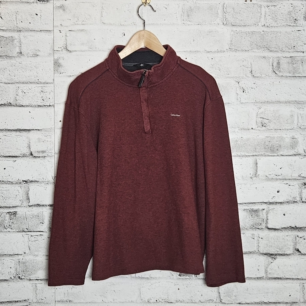Calvin Klein Quarter Zip Pullover Burgundy Sweater Men Large